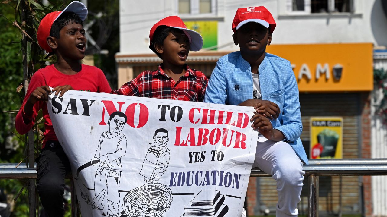Young boys take part in an awareness rally to mark 'World Day Against Child Labour' in Chennai, India on June 12, 2022. 