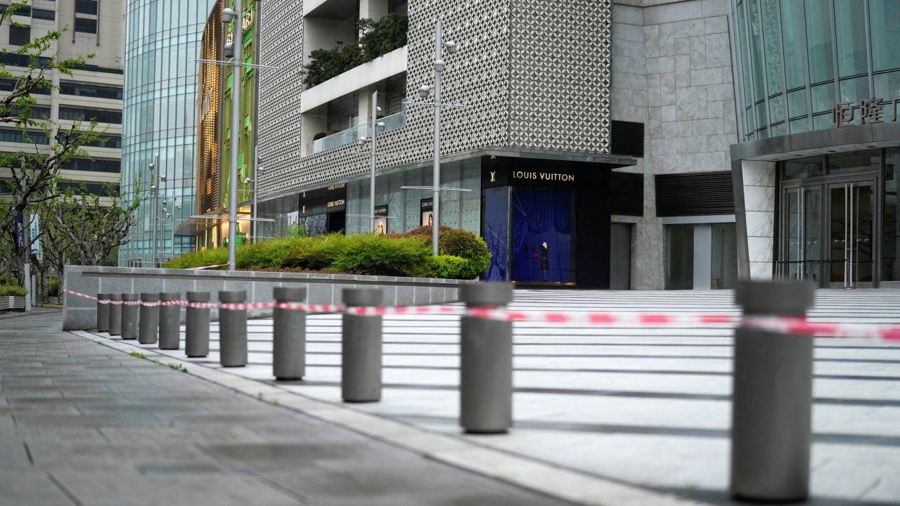 A closed shopping mall is seen on a street during lockdown amid the coronavirus disease (COVID-19) pandemic, in Shanghai, China April 14, 2022. 