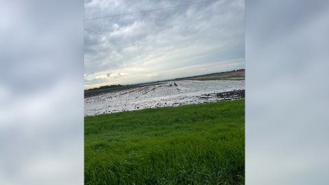 A soaked field of newly planted corn at Anne Schwagerl's Prairie Point Farm in western Minnesota after a heavy storm in the spring of 2022 dropped 3.5 inches of rain. The heavy rain came months after Schwagerl and other Minnesota farmers endured the worst drought in decades and exemplifies the "whiplash" nature of extreme weather, she said. 