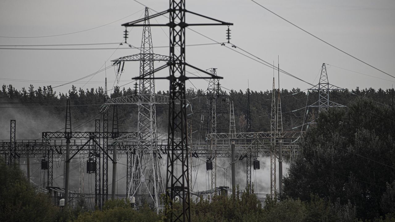 Smoke rises over Kharkiv's western outskirts as firefighters put out the fire after a Russian rocket attack hit an electric power station on September 12.