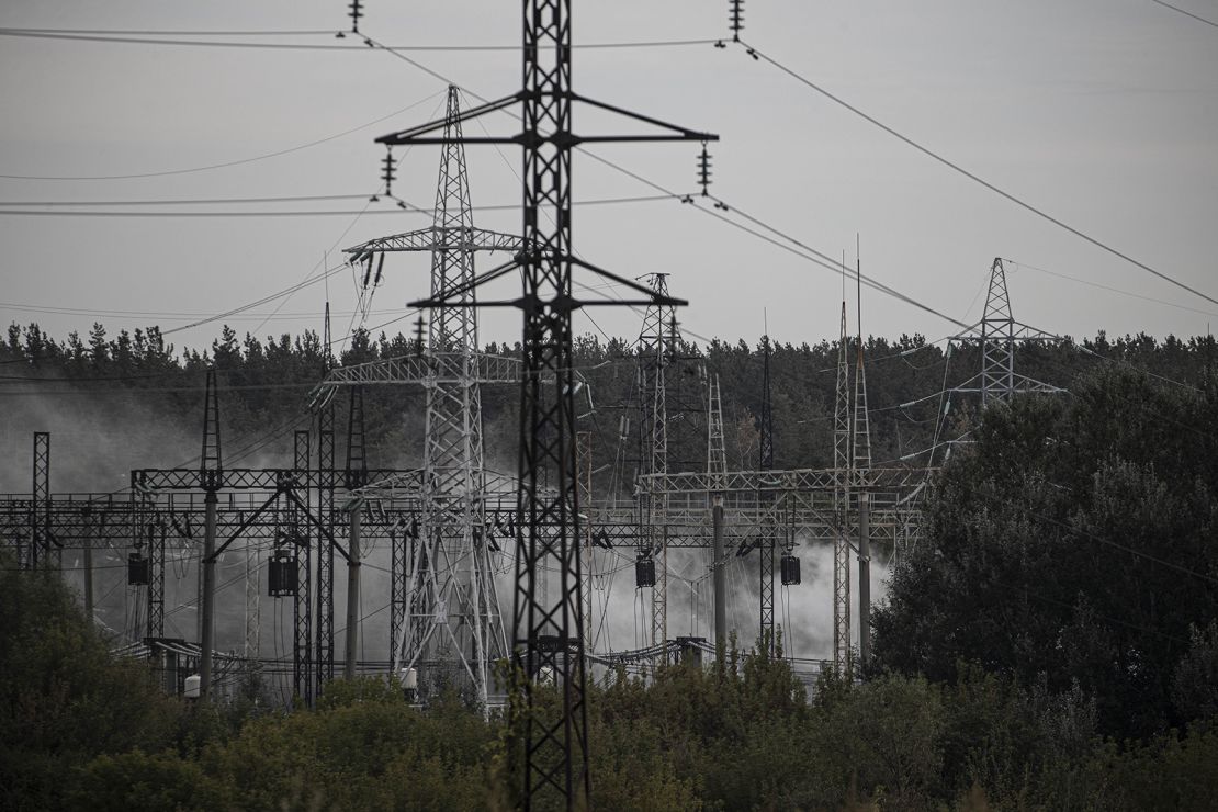 Smoke rises over Kharkiv's western outskirts as firefighters put out the fire after a Russian rocket attack hit an electric power station on September 12.