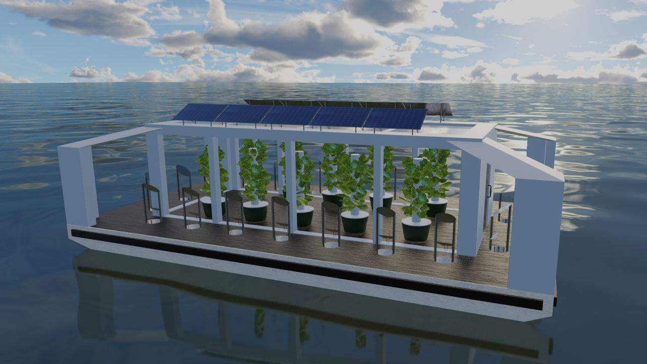Water scarcity is a growing problem in many parts of the world. One solution is to remove salt from seawater in a process called desalination. Abu Dhabi-based startup Manhat has created a floating device that captures water evaporated from the ocean's surface and condenses and collects it as freshwater. Manhat envisages the devices eventually being used to irrigate floating farms, as shown in this rendering.