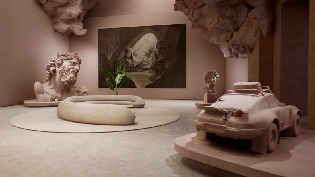 Everyrealm shared a first look at The Row in a series of renderings and videos. American artist Daniel Arsham's design included an interpretation of classical sculpture. Polished exteriors contrast with a raw clay-like interior, where old and new classic designs meet. 