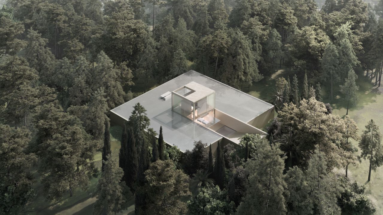 Andres Reisinger & Alba de la Fuente imagined their property nestled in a wooded area with floor-to-ceiling glass. 