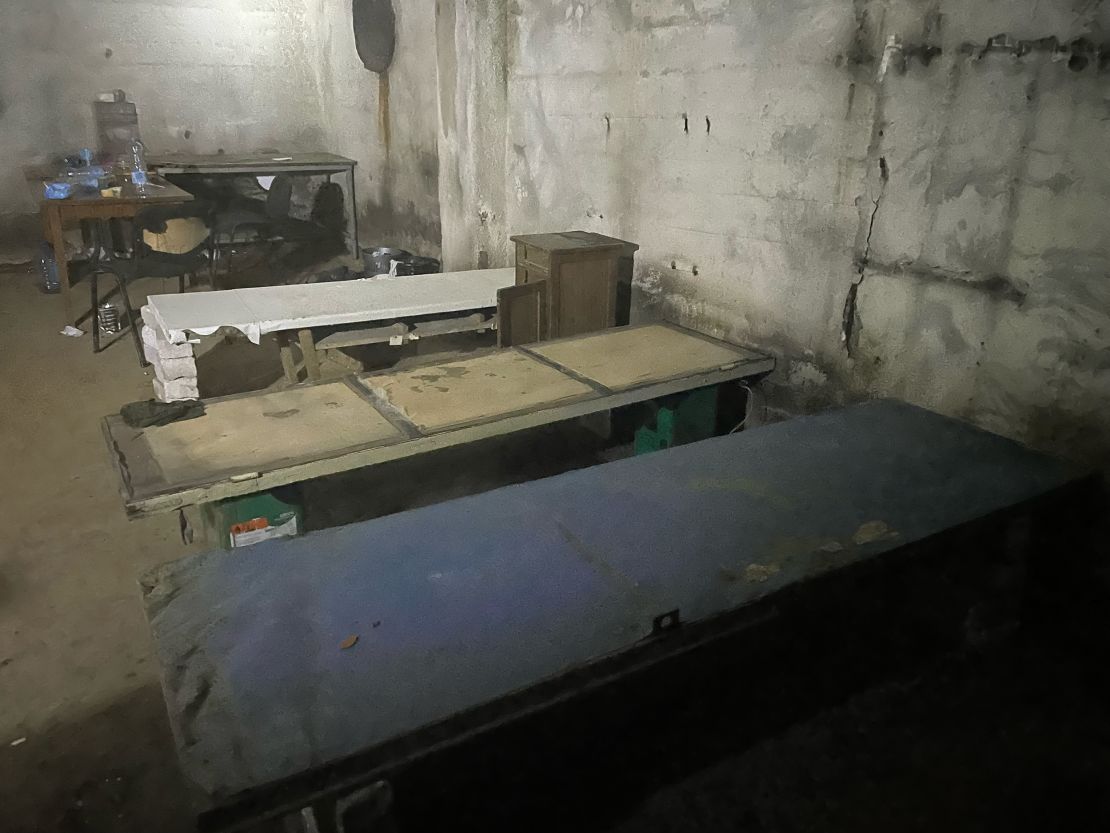 Makeshift beds are seen in the sleeping quarters used by the Russian forces in their underground bunker.