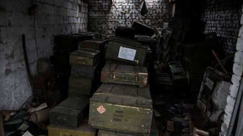 Abandoned Russian munitions lie in a village on the outskirts of Izium, Ukraine, on Sunday.