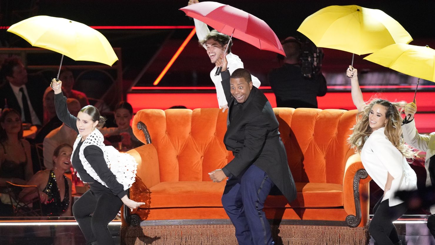 Host Kenan Thompson and dancers perform a tribute to 'Friends' at the 74th Primetime Emmy Awards.