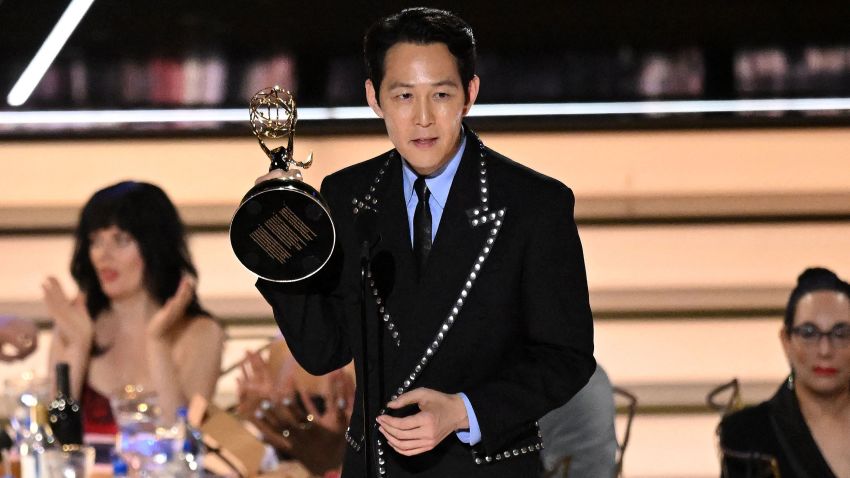 South Korean actor Lee Jung-jae accepts the award for Outstanding Lead Actor In A Drama Series for "Squid Game" onstage during the 74th Emmy Awards at the Microsoft Theater in Los Angeles, California, on September 12, 2022. (Photo by Patrick T. FALLON / AFP) (Photo by PATRICK T. FALLON/AFP via Getty Images)