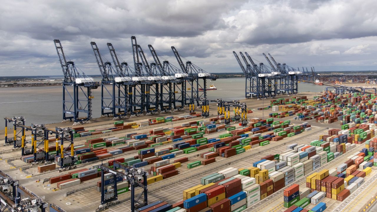 Felixstowe, Britain's biggest container port, without a single cargo ship during a strike last month. 