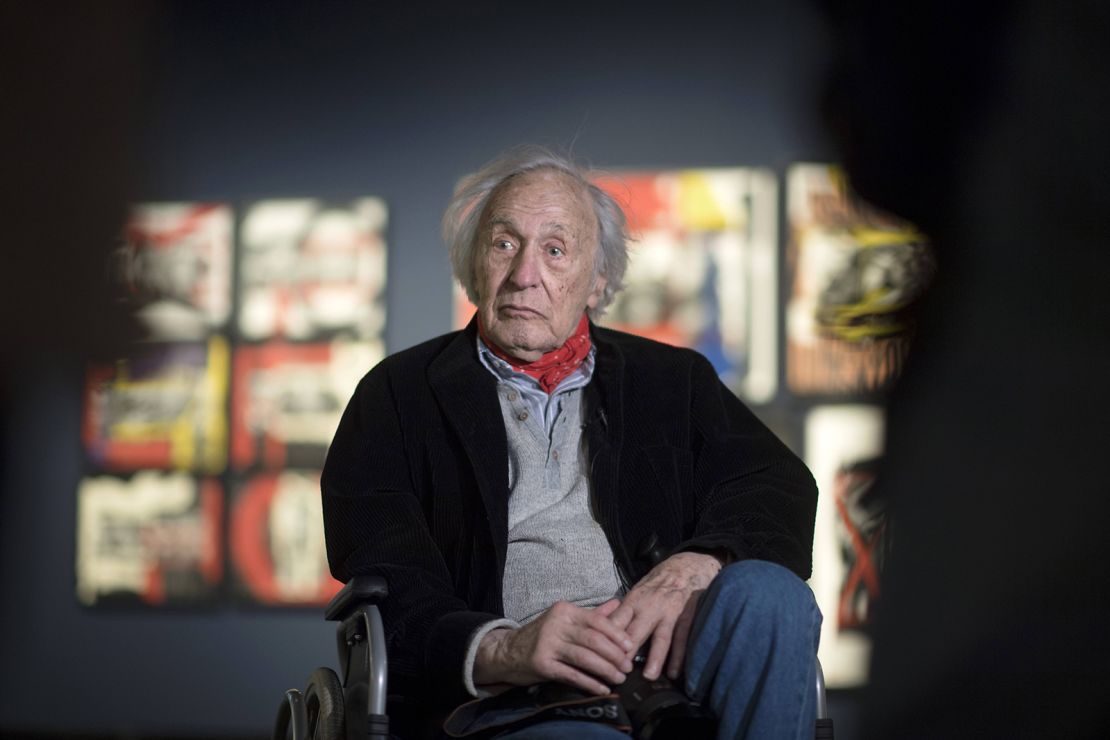 William Klein, American photographer, in front of photos of the series New York at the photo exhibition Retrospective Photographs and Films at the museum for photographie C/O Galerie in Berlin, Germany on April 28, 2017