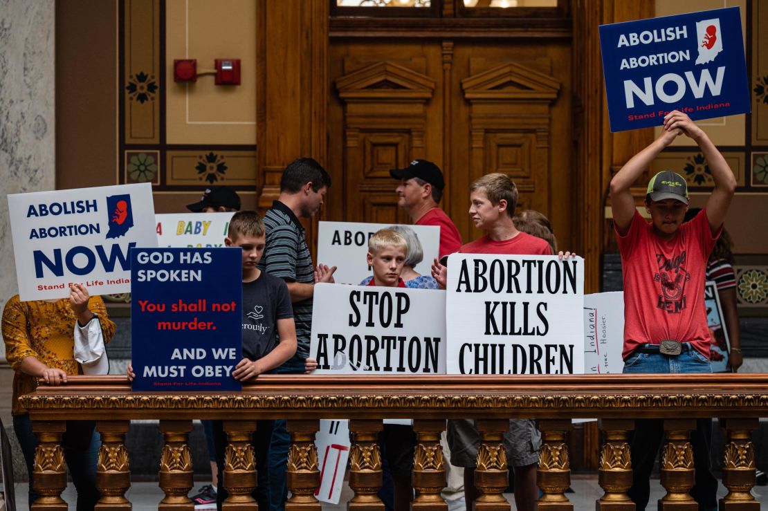 Anti-abortion protesters gathered at the Indiana State Capitol this summer. 