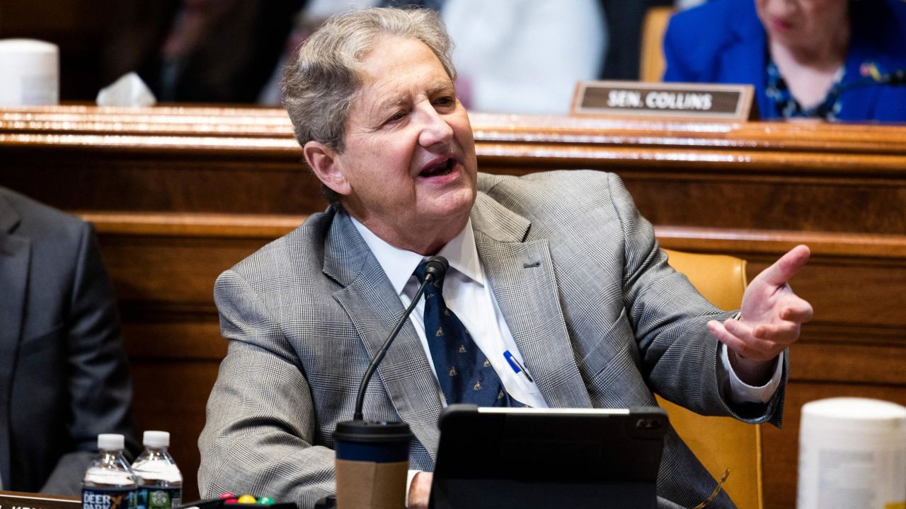 Republican Senator from Louisiana John Kennedy questions US Attorney General Merrick Garland during a Senate a Senate Appropriations Subcommittee on Commerce, Justice, Science, and Related Agencies hearing to discuss the fiscal year 2023 budget of the Department of Justice at the Capitol in Washington, DC, on April 26, 2022.
