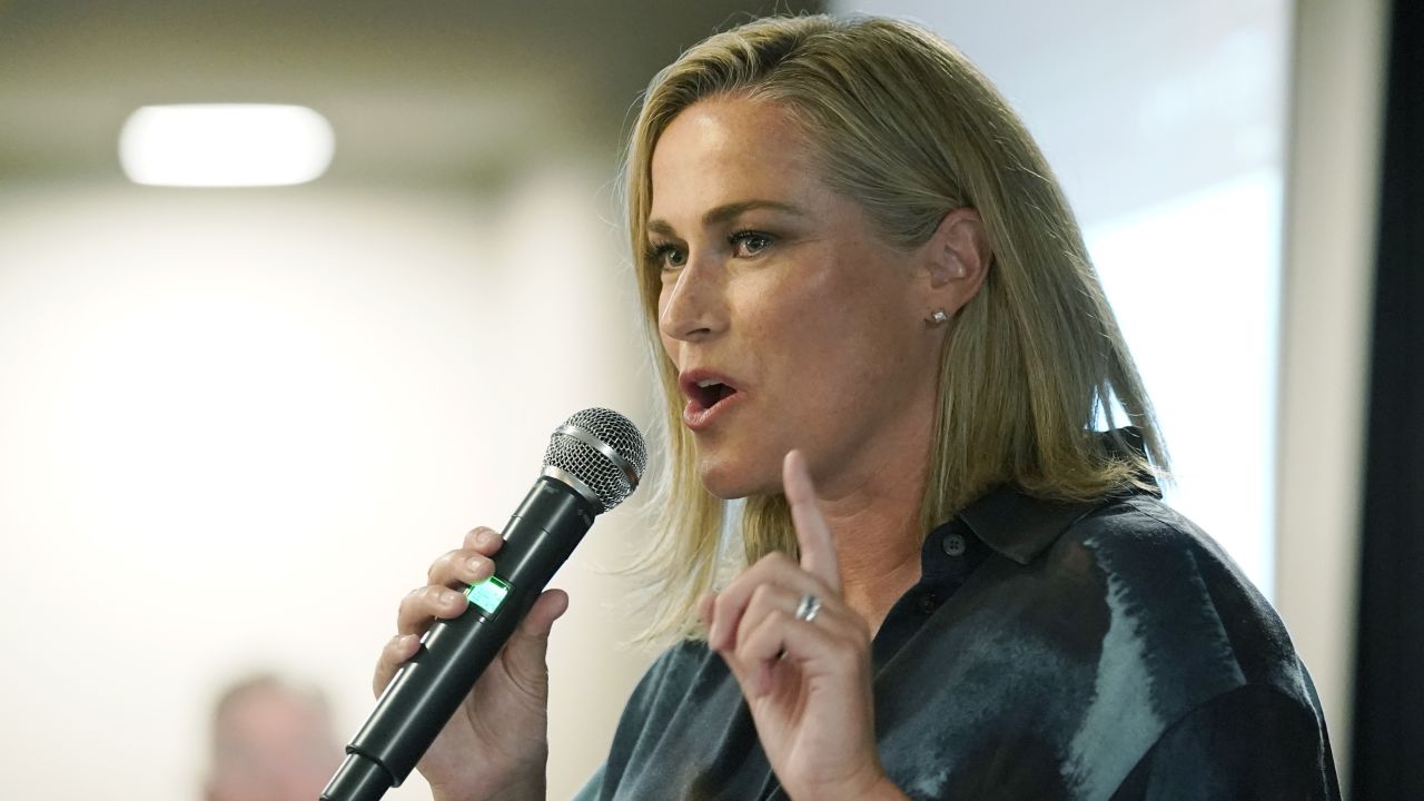Republican Tiffany Smiley, who is challenging U.S. Sen. Patty Murray, D-Wash., speaks Tuesday, Aug. 2, 2022, at a Republican Party event on Election Day in Issaquah, Wash., east of Seattle.