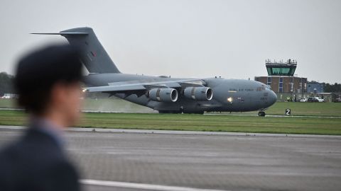 The C-17 pictured landing at RAF Northolt.