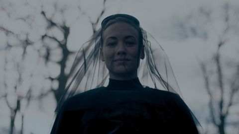 Yvonne Strahovski as Serena Joy Waterford is shown in a scene from the fifth season of "The Handmaid's Tale."