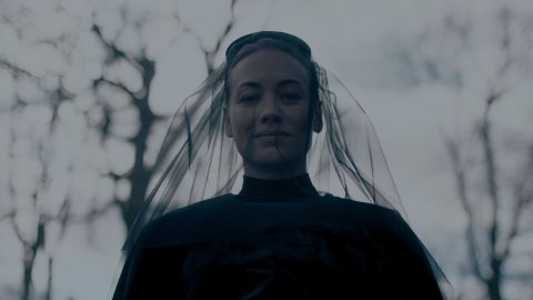 Yvonne Strahovski as Serena Joy Waterford is shown in a scene from the fifth season of