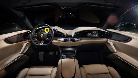 The front passenger also gets a screen in the Ferrari Purosangue. Photo credit: Ferrari