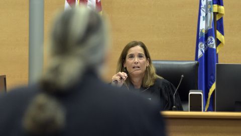 Connecticut Superior Court Judge Barbara Bellis listens to Norman Pattis, attorney for conspiracy theorist Alex Jones.