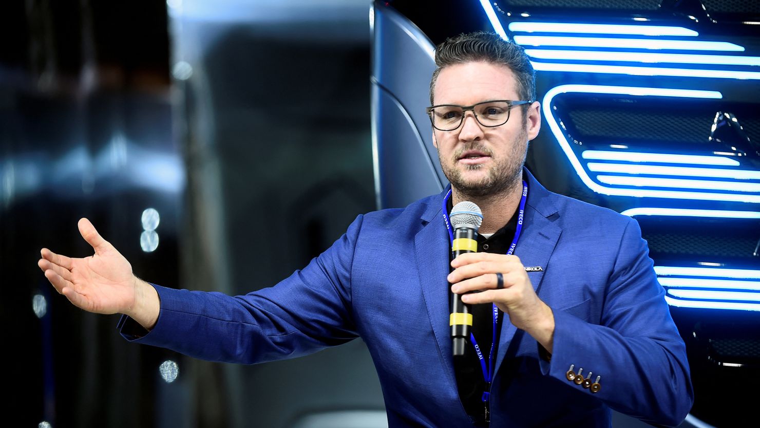 CEO and founder of U.S. Nikola Trevor Milton attends a news conference held to presents its new full-electric and hydrogen fuel-cell battery trucks in partnership with U.S. Nikola, at an event in Turin, Italy, December 3, 2019.