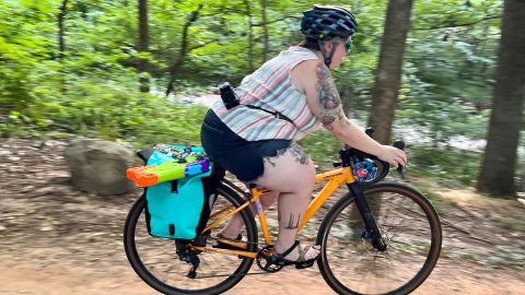  Cycling and body-size inclusion activist Marley Blonsky hits the Black Apple Creek Trail in Bentonville, Arkansas.