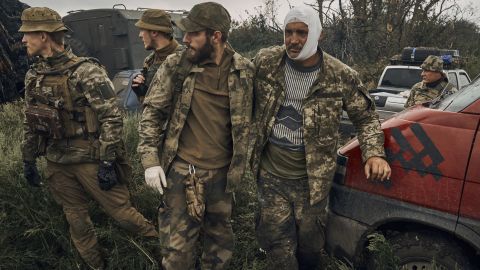 Ukrainian soldiers in freed territory in the Kharkiv region on September 12.