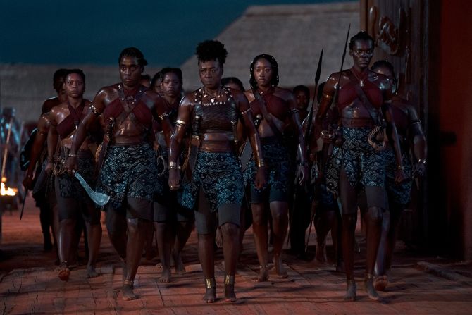 Lashana Lynch, Viola Davis, and Sheila Atim as the Agojie warriors.