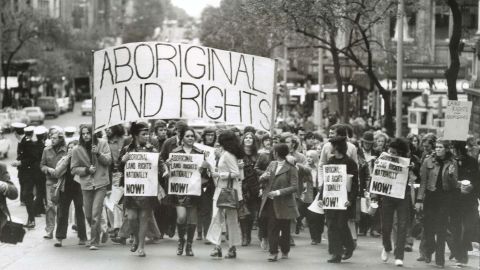 An Aboriginal land rights protest in Spring Street, Melbourne, 1971.