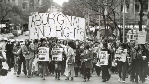 An Aboriginal land rights protest in Spring Street, Melbourne, 1971.