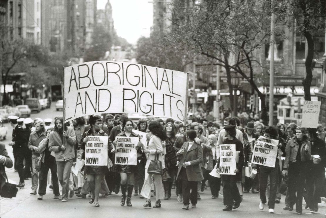 An Aboriginal land rights protest in Spring Street, Melbourne, 1971.