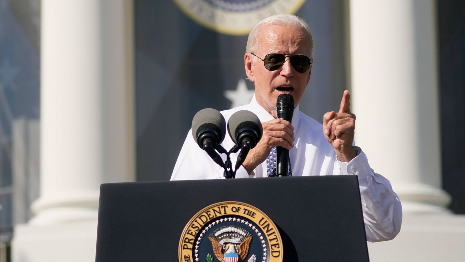 President Joe Biden speaks about the Inflation Reduction Act of 2022 during a ceremony on the South Lawn of the White House in Washington, September 13, 2022. 