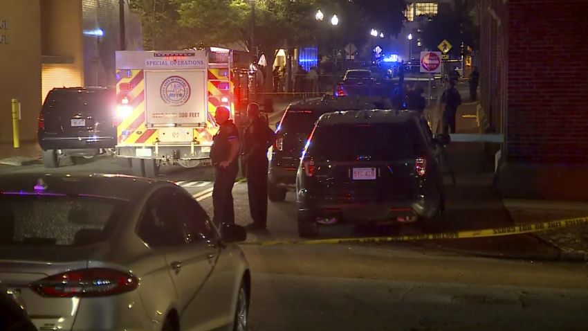 Police and emergency personnel respond the scene of an explosion in Boston, Tuesday, Sept. 13, 2022. A package exploded on the campus of Northeastern University and the college said a staff member suffered minor injuries. (WCVB via AP)