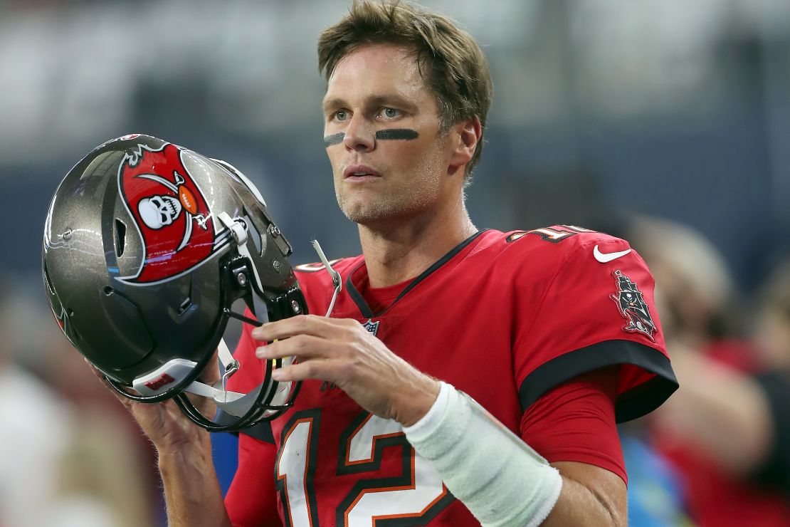 Brady prepares to take the field for the Bucs against the Cowboys.