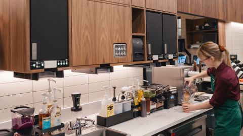 An example of the Siren System setup, where a barista doesn't have to bend down to get ingredients. 