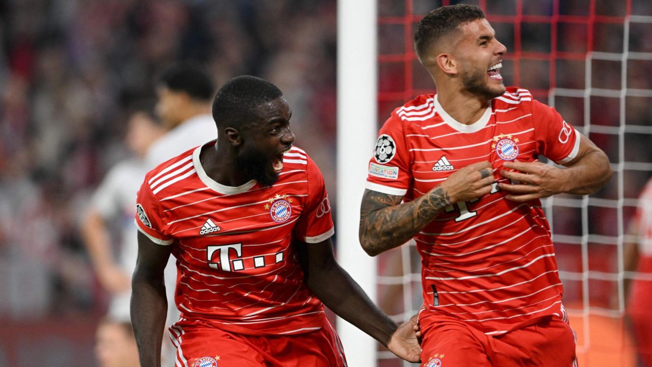 Lucas Hernandez celebrates after scoring Bayern's opening goal.
