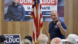 LACONIA, NH - SEPTEMBER 10:-  Republican candidate for Senate, retired United States Army brigadier general Don Bolduc, during a campaign rally at an American Legion Hall. Polls show Bolduc, who deneis the legitimacy of the Biden presidency, leading  former acting governor Chuck Morse in The New Hampshire primary, which will take place Tuesday, September 13. (Photo by Josh Reynolds for for The Washington Post via Getty Images)