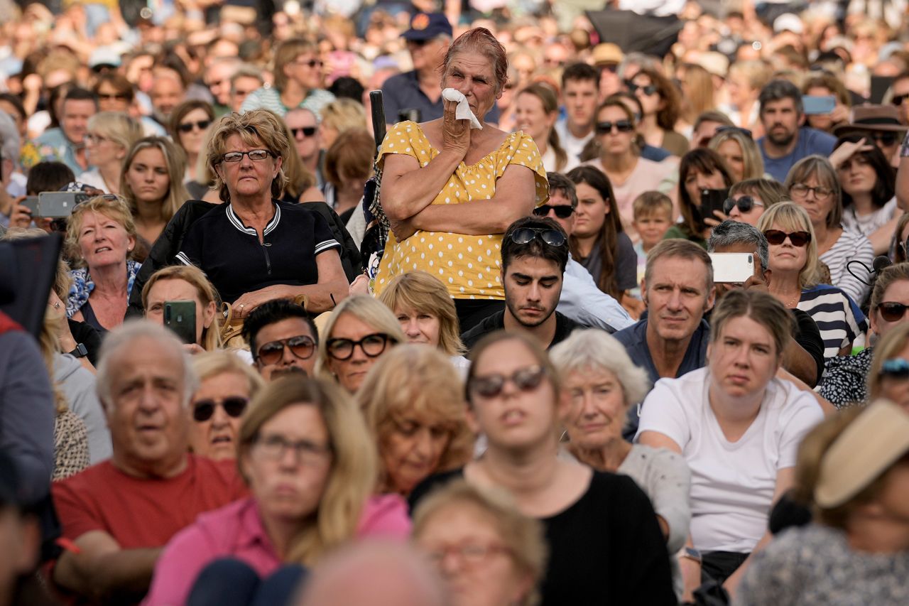 People gather in London's Hyde Park, where video screens broadcast Wednesday's events.
