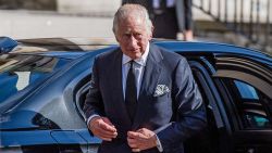 BELFAST, NORTHERN IRELAND - SEPTEMBER 13: King Charles III departs St Anne's Cathedral after attending a service of reflection in memory of Queen Elizabeth II on September 13, 2022 in Belfast, Northern Ireland. King Charles III is visiting Northern Ireland for the first time since ascending the throne following the death of his mother, Queen Elizabeth II, who died at Balmoral Castle on September 8, 2022. (Photo by Carrie Davenport/Getty Images)