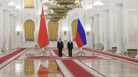 Russian President Vladimir Putin meets with his Chinese counterpart Xi Jinping at the Kremlin in Moscow in June, 2019.  