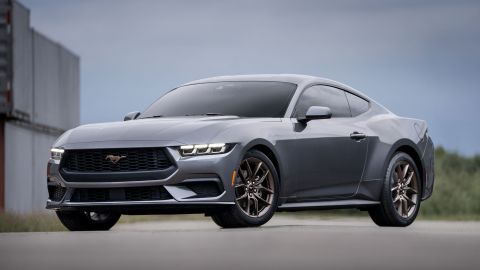 The new Ford Mustang has the familiar shape but with a more chiseled-looking exterior design.