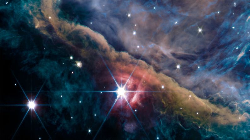 The inner region of the <a href="index.php?page=&url=https%3A%2F%2Fwww.cnn.com%2F2022%2F09%2F12%2Fworld%2Fjames-webb-space-telescope-image-orion-nebula-scn%2Findex.html" target="_blank">Orion Nebula</a> as seen by the telescope's NIRCam instrument. The image reveals intricate details about how stars and planetary systems are formed.