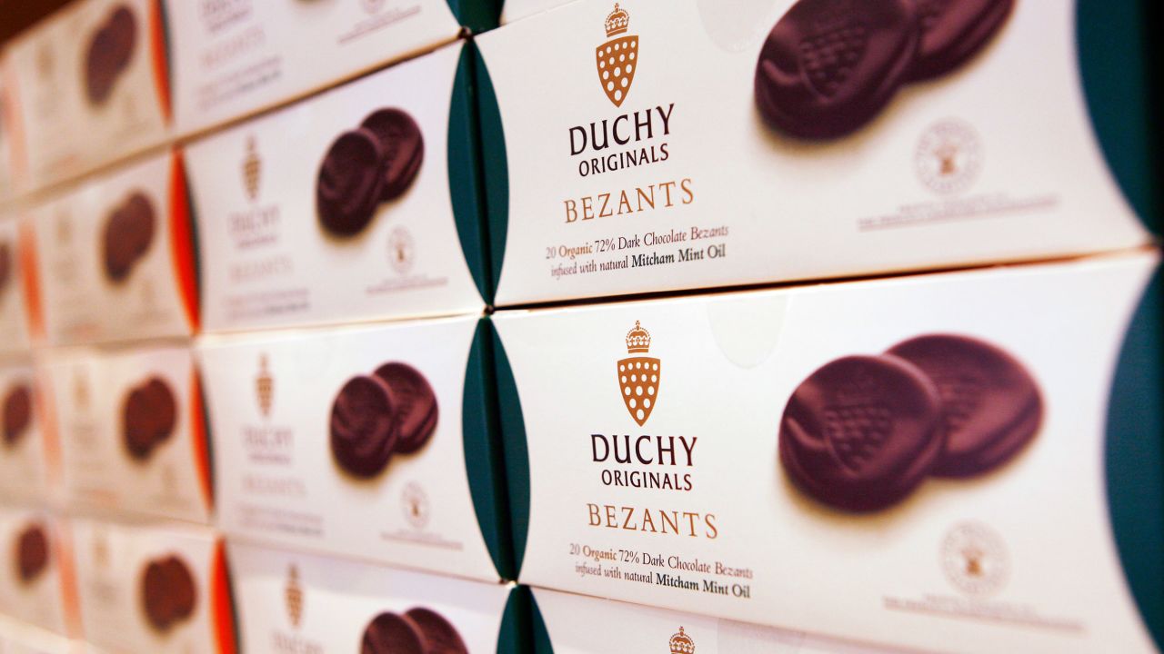 Packets of Prince Charles' brand of products line shelves at a Waitrose supermarket in central London.