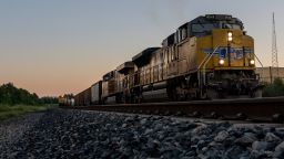 HOUSTON, TEXAS - SEPTEMBER 14: Freight trains travel through Houston on September 14, 2022 in Houston, Texas. Rail carriers across the country are cutting shipments and Amtrak has begun stopping passenger routes as a national railroad strike looms. (Photo by Brandon Bell/Getty Images)
