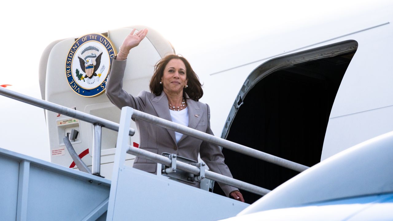 Vice President Kamala Harris departs Raleigh-Durham International Airport in North Carolina, on September 1, 2022. 