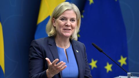 Swedish Prime Minister Magdalena Andersson gives a news conference in Stockholm, Sweden September 14, 2022. 
