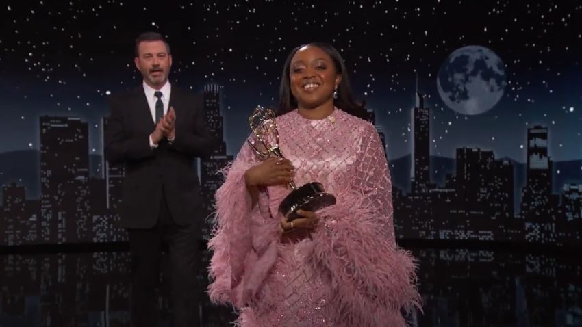 Quinta Brunson appears on Jimmy Kimmel Live, Wednesday night Sept. 14, 2022. (Jimmy Kimmel Live/ABC)
