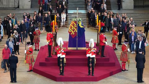 People file past the coffin of Queen Elizabeth II, lying in state in Westminster Hall, London.