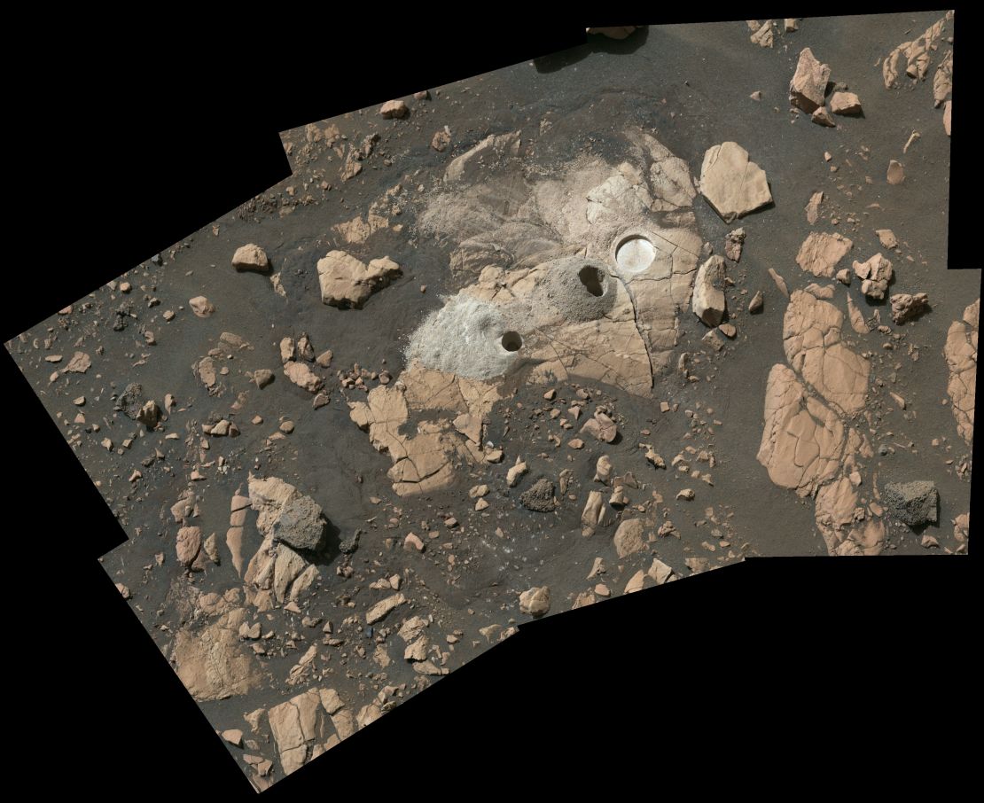 This mosaic, taken by the rover, shows where Perseverance sampled and abraded the rock NASA scientists call Wildcat Ridge.