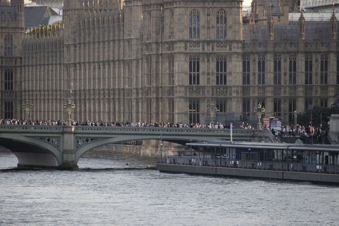 Members of the public queue to see the Queen's coffin on Wednesday.