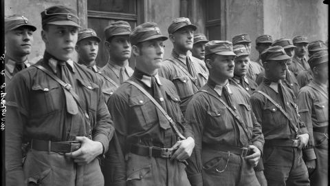 Members of the Sturmabteilung, a paramilitary group associated with the Nazi Party, as seen in 'The US and the Holocaust.'