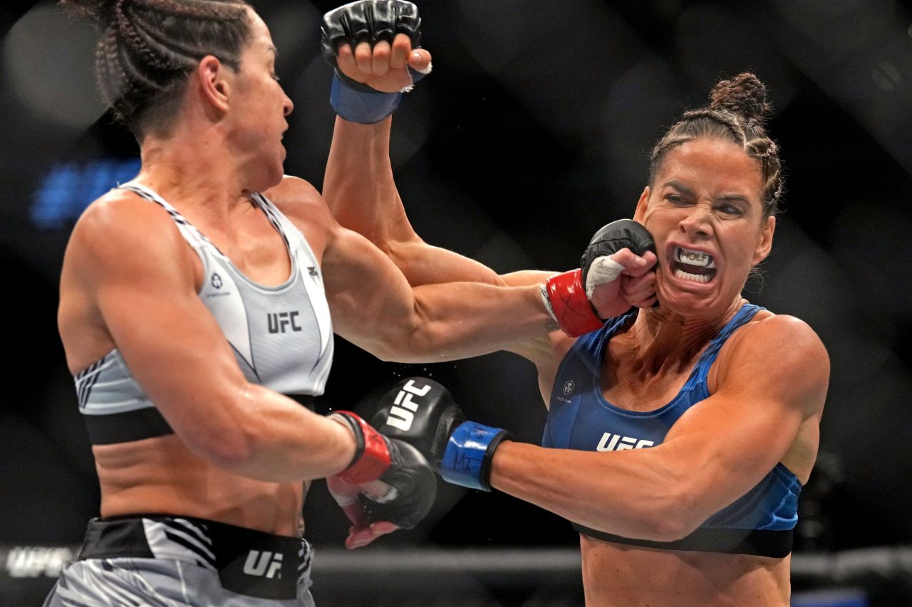 Norma Dumont punches Danyelle Wolf during their UFC bout in Las Vegas on Saturday, September 10. Dumont won by decision.